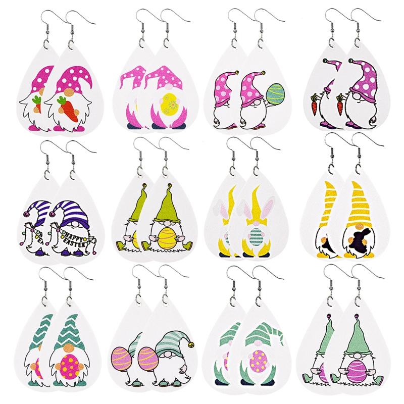 12 Pairs St-Patrick’s Day Gnome Faux Leather Earrings Bulk Teardrop Earrings Irish Clover Spring Holiday Fashion Jewelry 1