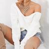 New Style Knit Sweater Solid Color V-neck Twist Pullover Sweater