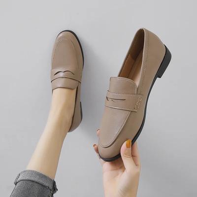 FashionWoman Oxford Shoes Women Chunky Flat Loafers Flats Slip On Brogues Round Toe Female Ladies Women Leather Derby Shoes for Women