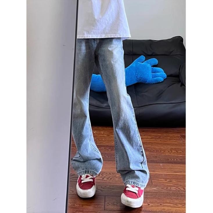 Amerikanske Vasket Denim Jeans Herre Høst Ny Løs Rett Ben Moppbukser High Street Vide Ben Casual Denim Bukser