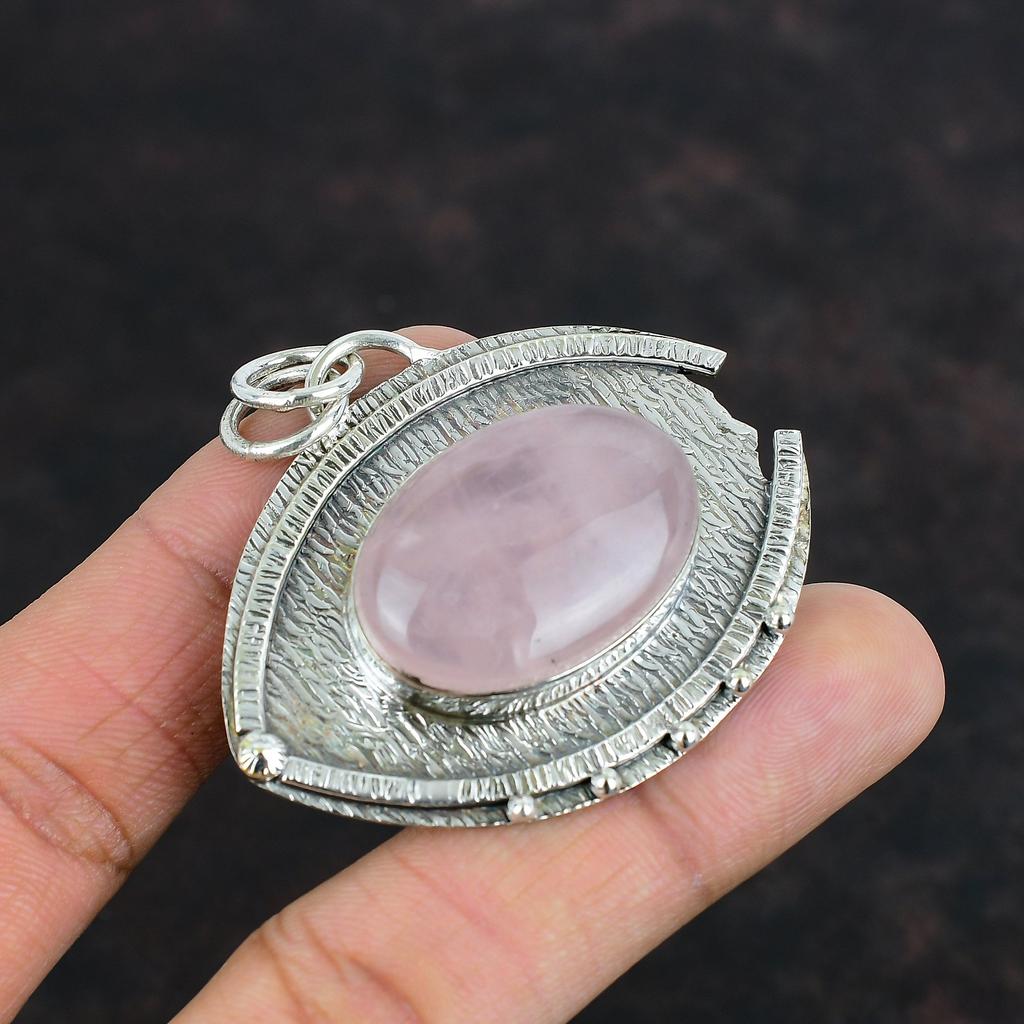 Ciondolo Pietra Preziosa Quarzo Rosa Ciondolo in Argento Sterling 925 Gioielli Fatti a Mano Ciondolo Statement Ciondolo Elegante Gioielli in Argento Regali di Anniversario