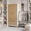 Cabinet Wood-Effect Sticker Surface, Modern Wardrobe with 2 Hanging Rods, 2 Storage Shelves and 2 Drawers, White