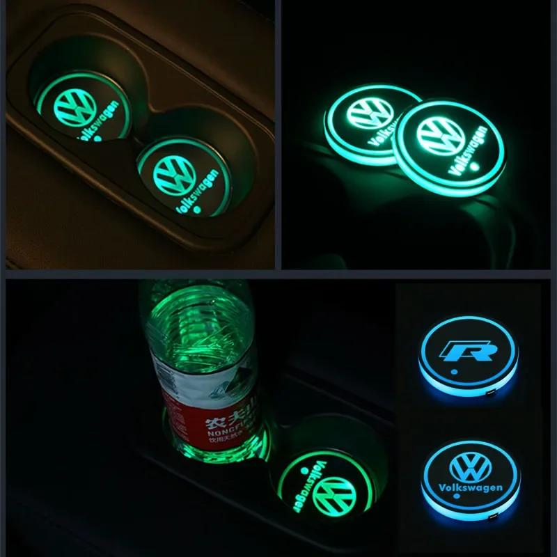 2025 Hot New 7 Color LED Car Cup Holder Light Luminous Coaster Water Cup Pad For VW Volkswagen Polo Jetta Golf Beetle CC GTI Gol