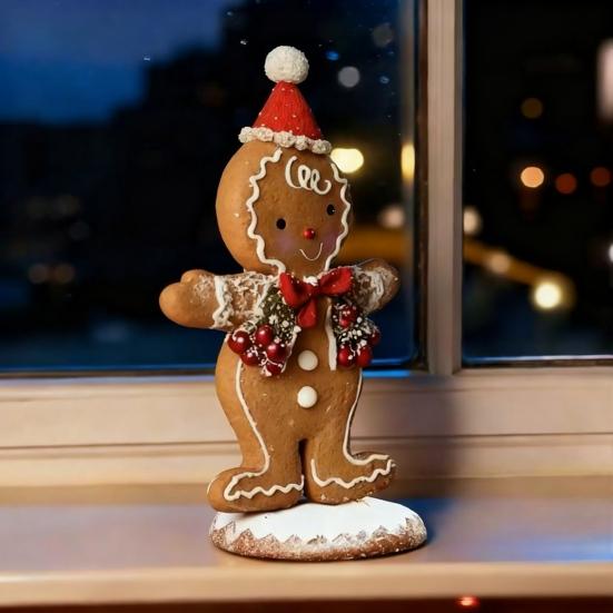 Christmas Gingerbread Night Light Small Resin Light Up Gingerbread Man Figurine Tabletop Decor for Indoor Room Decor
