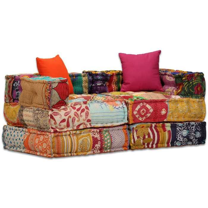 Pouf modulaire 2 places - VIDAXL - Patchwork Tissu - Confort moelleux - Design ethnique