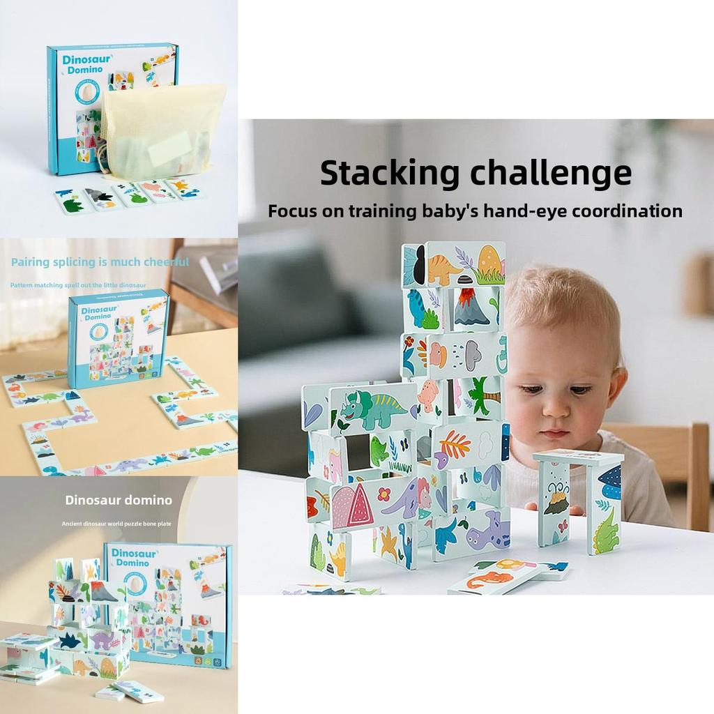 Dinosaur Wooden Domino Set For Toddlers Educational Cognitive Fine Motor Skills Development Toy