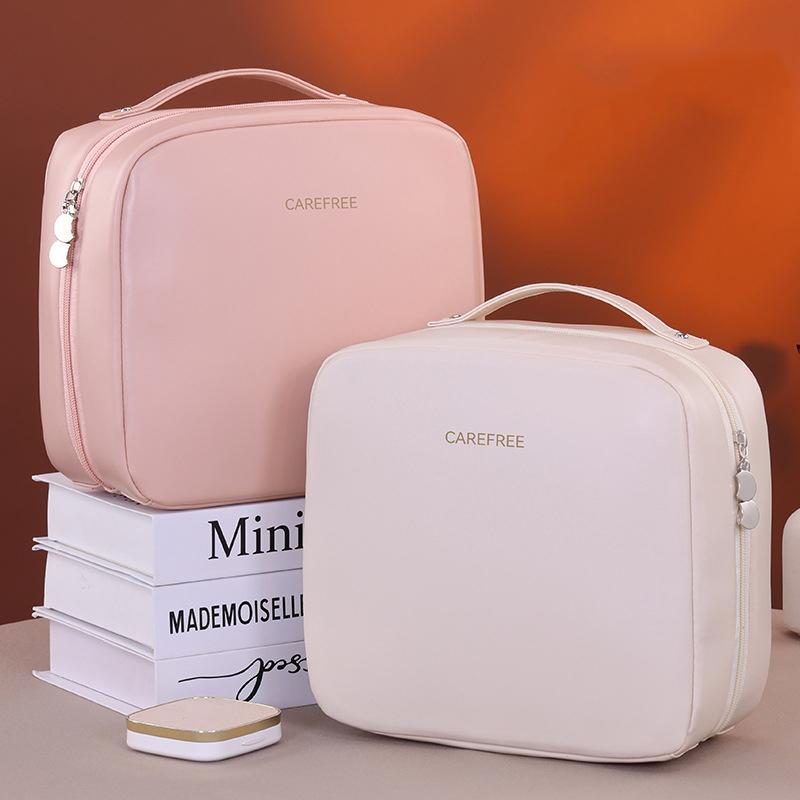 Tote Pu Fashion Women Travel Makeup Bag Large Capacity Organizer Cosmetic Toiletry Pouch Detachable Double Layer Makeup Bag