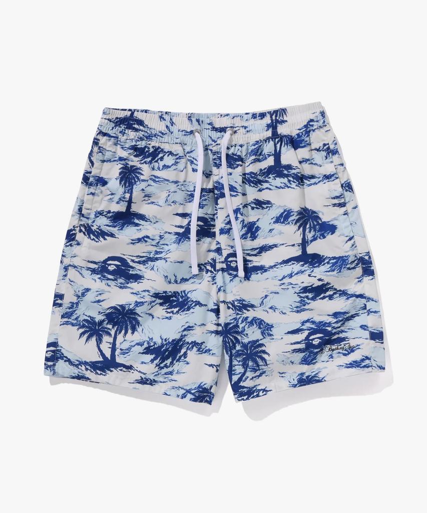 Beipeu Palm Tree Camo Relaxed Fit Beach Shorts (M) Blue