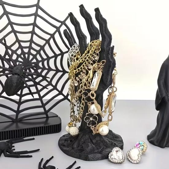 Niche Gothic Decor 3D Printed Skeleton Hand Jewelry Display Stand for Rings Earrings, Organizer Ring Holder Bracelet Watch, Halloween Home Room Vanity