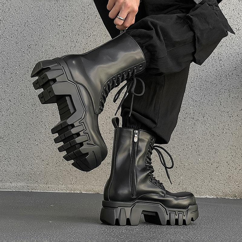 men fashion stage nightclub high motorcycle boots designer platform shoes cowboy original leather boot cool long botas masculina