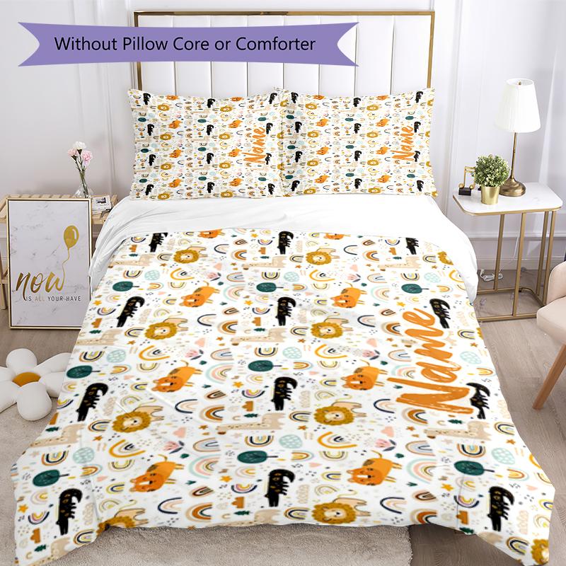 3pcs Custom Name Animals Bedding Set Duvet Cover Closure Includes 1 Duvet Cover & 2 Pillowcases, Soft and Comfortable for All Seasons.