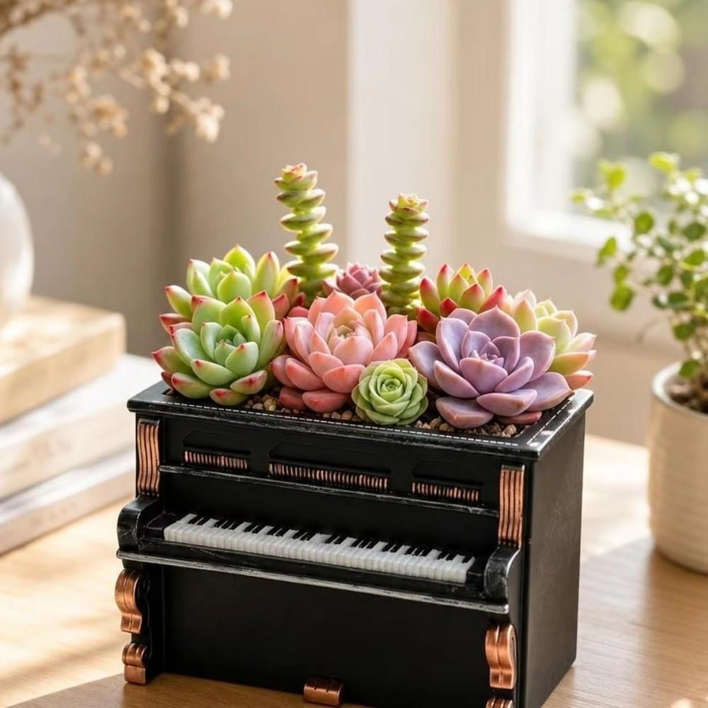 Decorative Piano Planter Retro Style Succulent Pot Piano Flower Pot Desktop Decoration