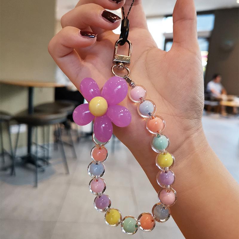 Anti-lost Lanyard Phone Key Short Wrist Pendant Colorful Macaron Round Bead Pendant Women's Hand-held Chain Mobile Phone Lanyard