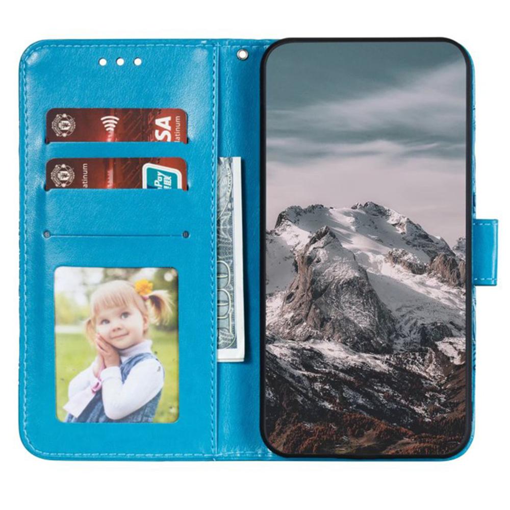 

For iPhone 16 Case PU Leather Mandala Imprinted Design Wallet Phone Cover Blue