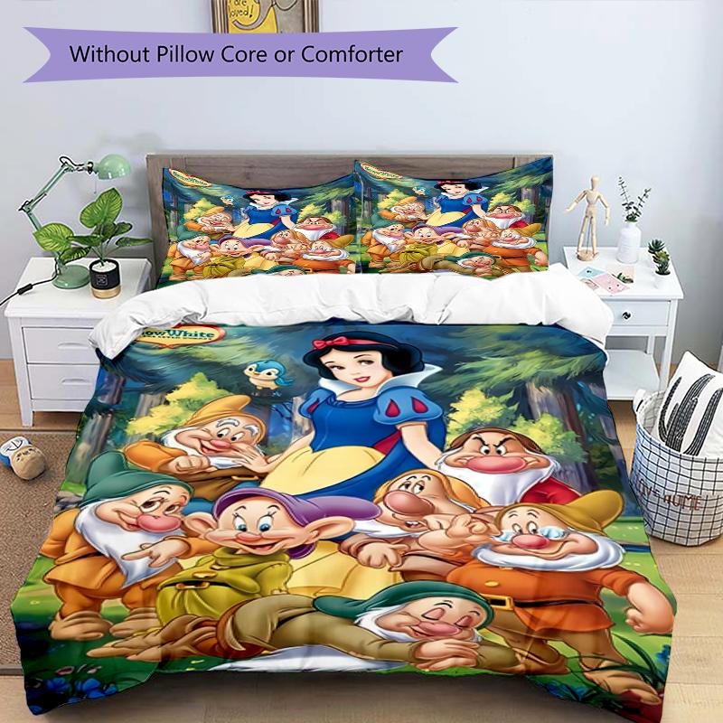 3pc Cinderella and Snow White Cartoon Children's Duvet Cover Set - Super soft (1*Duvet Cover + 2*Pillowcase, Without Core)