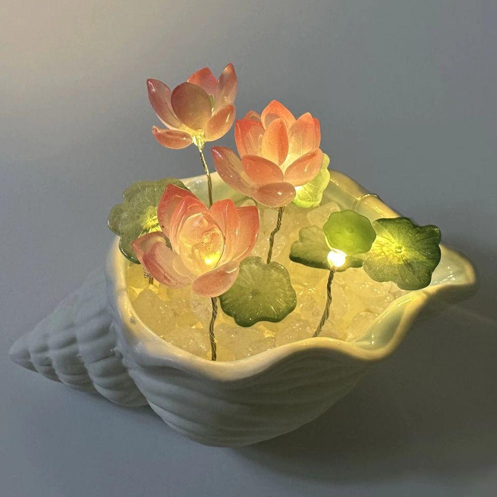 Small Size Sea Shell Glass Lotus Lotus Design Lotus Night Light DIY Lotus Lamp  Birthday Gift
