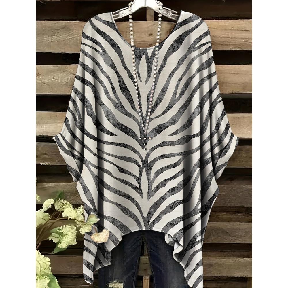 Summer Women's Elegant Black Striped Print Clothes Comfortable Versatile Round Neck Casual Loose Women Short Sleeve Tee