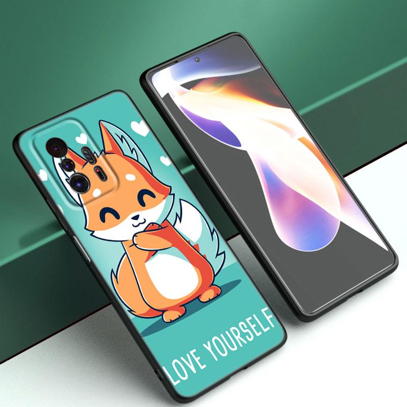 Cute Cartoon Fox Phone Case For Xiaomi Mi A2 8 9 SE Note 10 10T 11 12 Lite 9T 11T 12S 12T Pro A3 6X 12X Soft TPU Black Cover