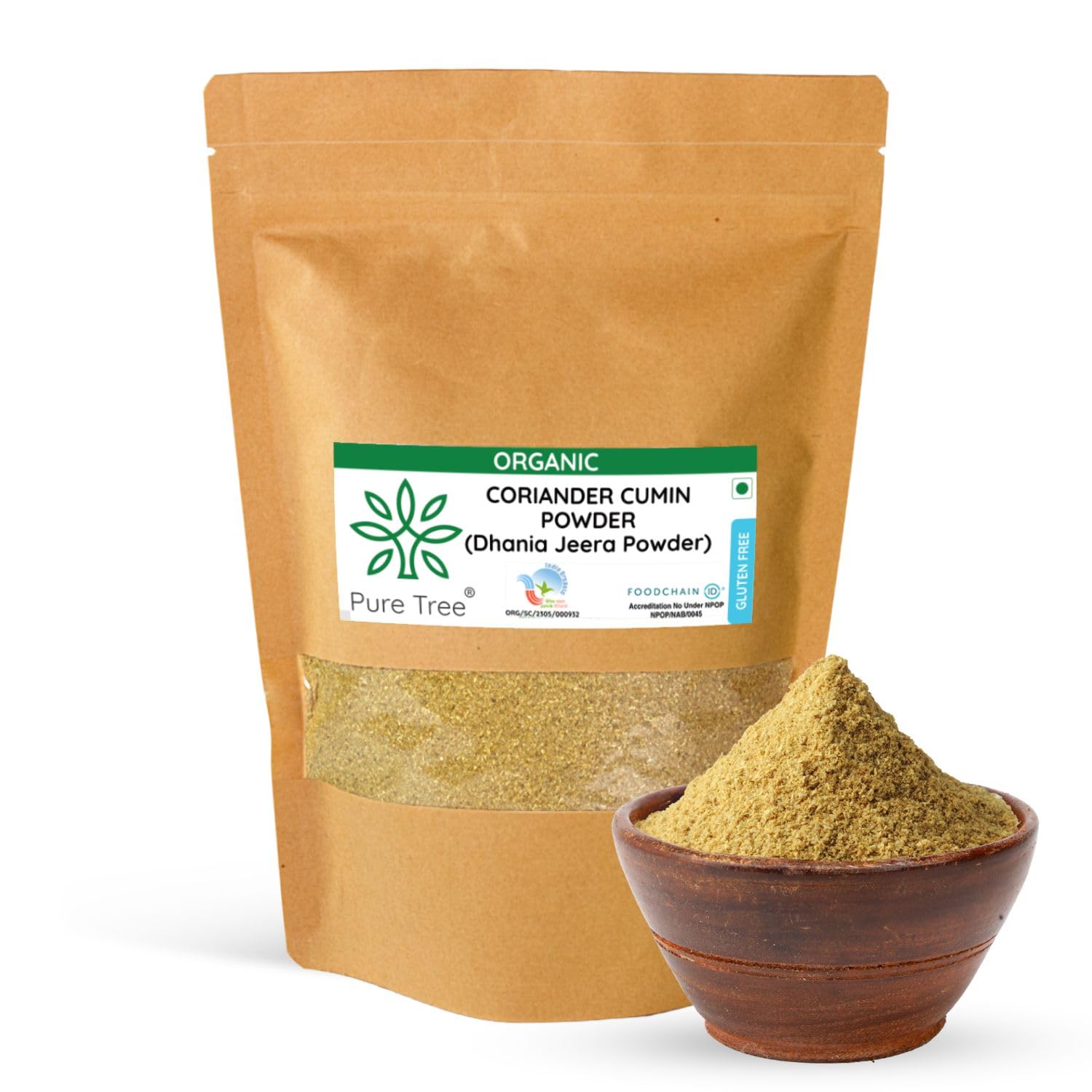 Pure Tree Certified Organic Coriander Cumin Powder | Dhanajiru | 250 g | Dhaniya Jeera | Dhana Jeera | Blend of Cumin Coriander Mixed Spices masala