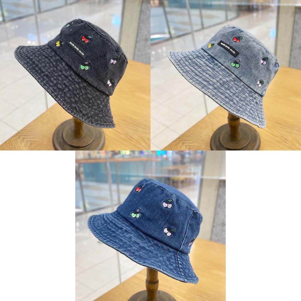 Cute Cherry Embroidery Denim Fisherman Hat Women's Fashion Street Casual Bucket Hat
