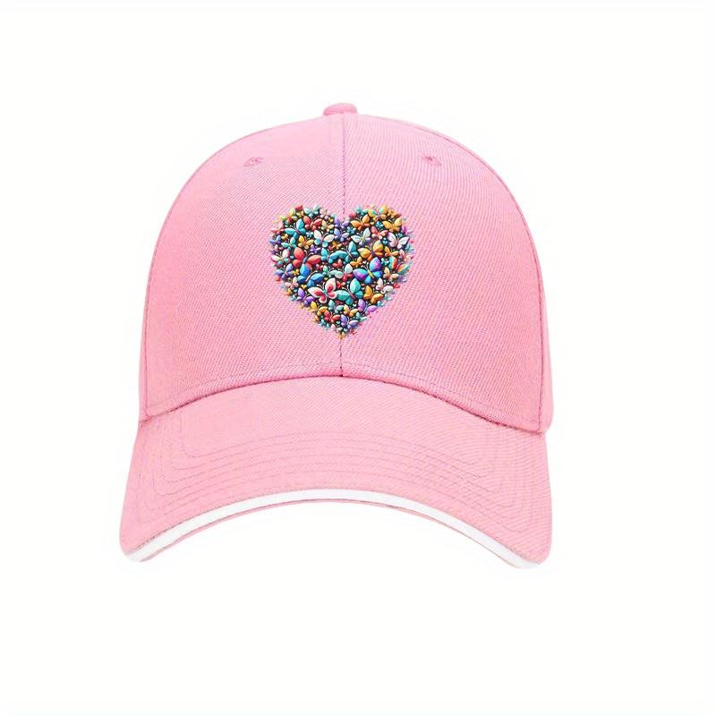 Colorful Butterfly Heart Baseball Cap Polyester Adjustable Dad Hat Casual Unisex for All Seasons