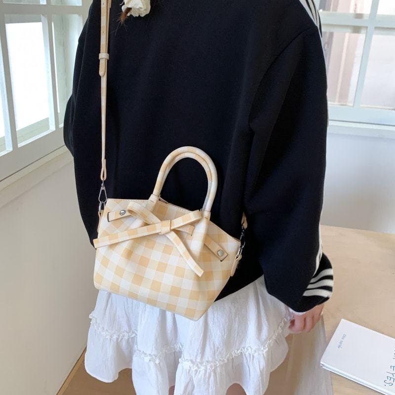 Plaid bag new fashionable versatile portable bucket bag women's high-end niche shoulder messenger bag
