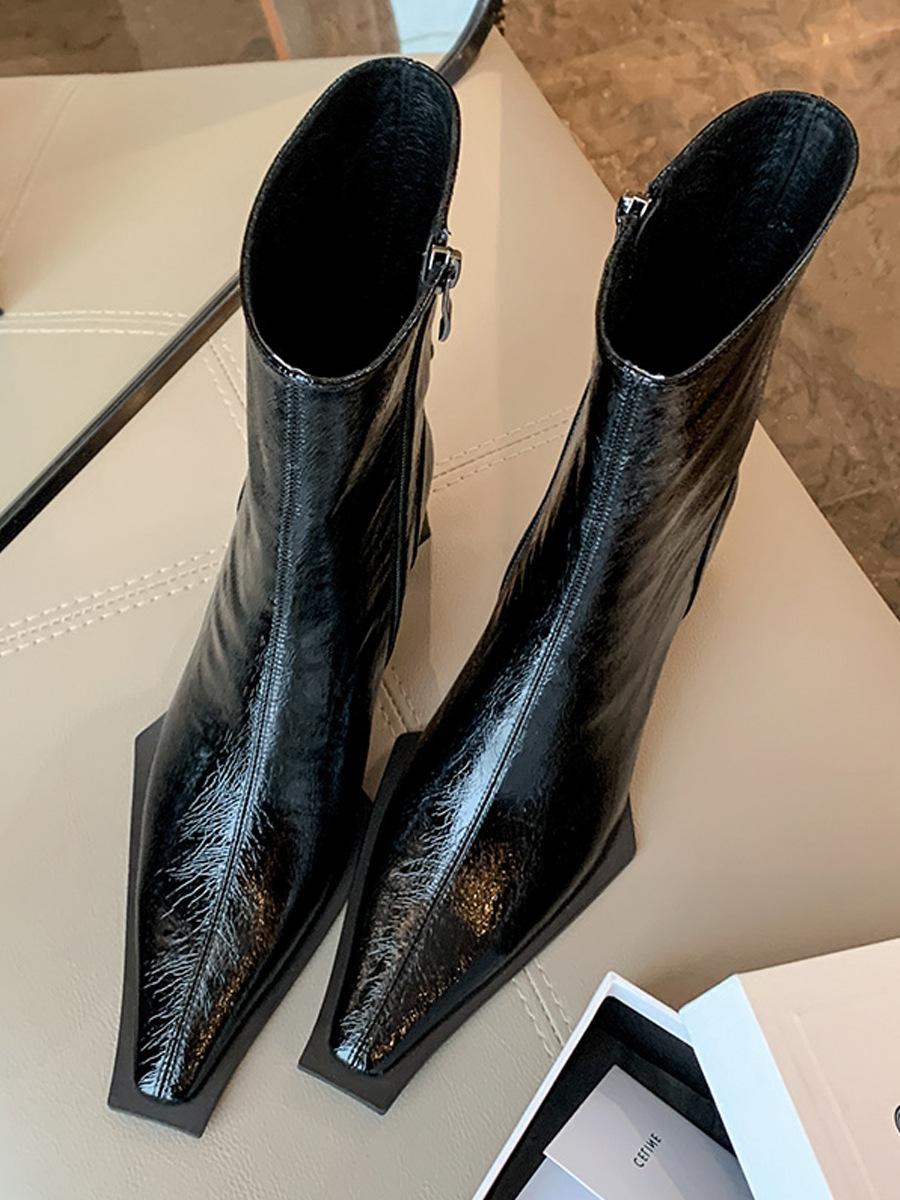 

Martin boots high heels trendy boots fashion boots autumn and winter 2024 new small square head thick heel high heel short boots 35 чёрный