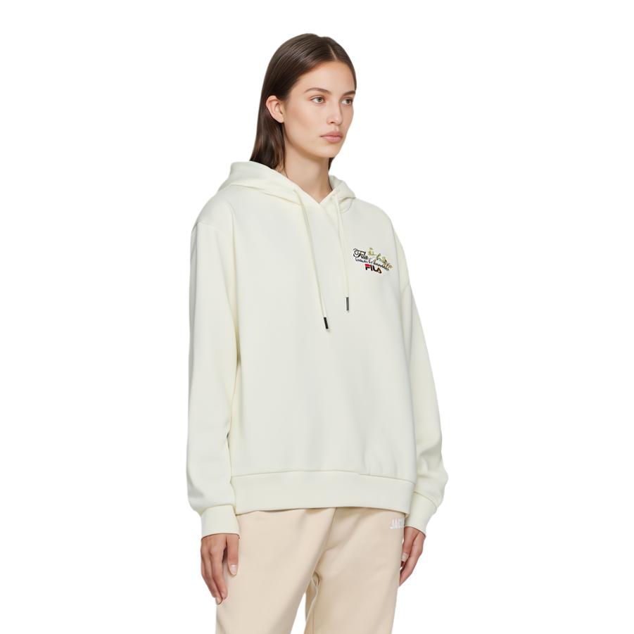 FILA Fleur De Lis Embroidered Casual Hoodie Women Hoodies Cloud-White F11W248215FWT