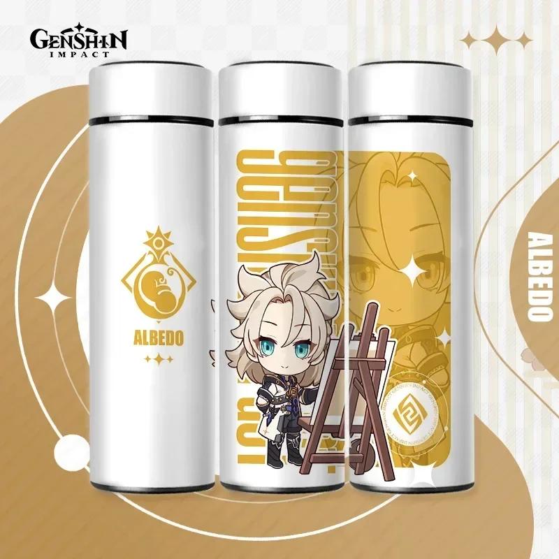 500ml Genshin Impact Thermo Bottle Stainless Steel Kawaii Anime Insulated Cup Water Zhongli Temperature Display Thermos Bottle