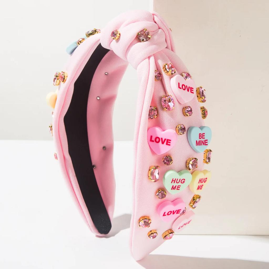 New Hot-selling Valentine's Day Heart-shaped Letter Headband Hand-knotted Diamond-encrusted Hair Accessories Hairpin