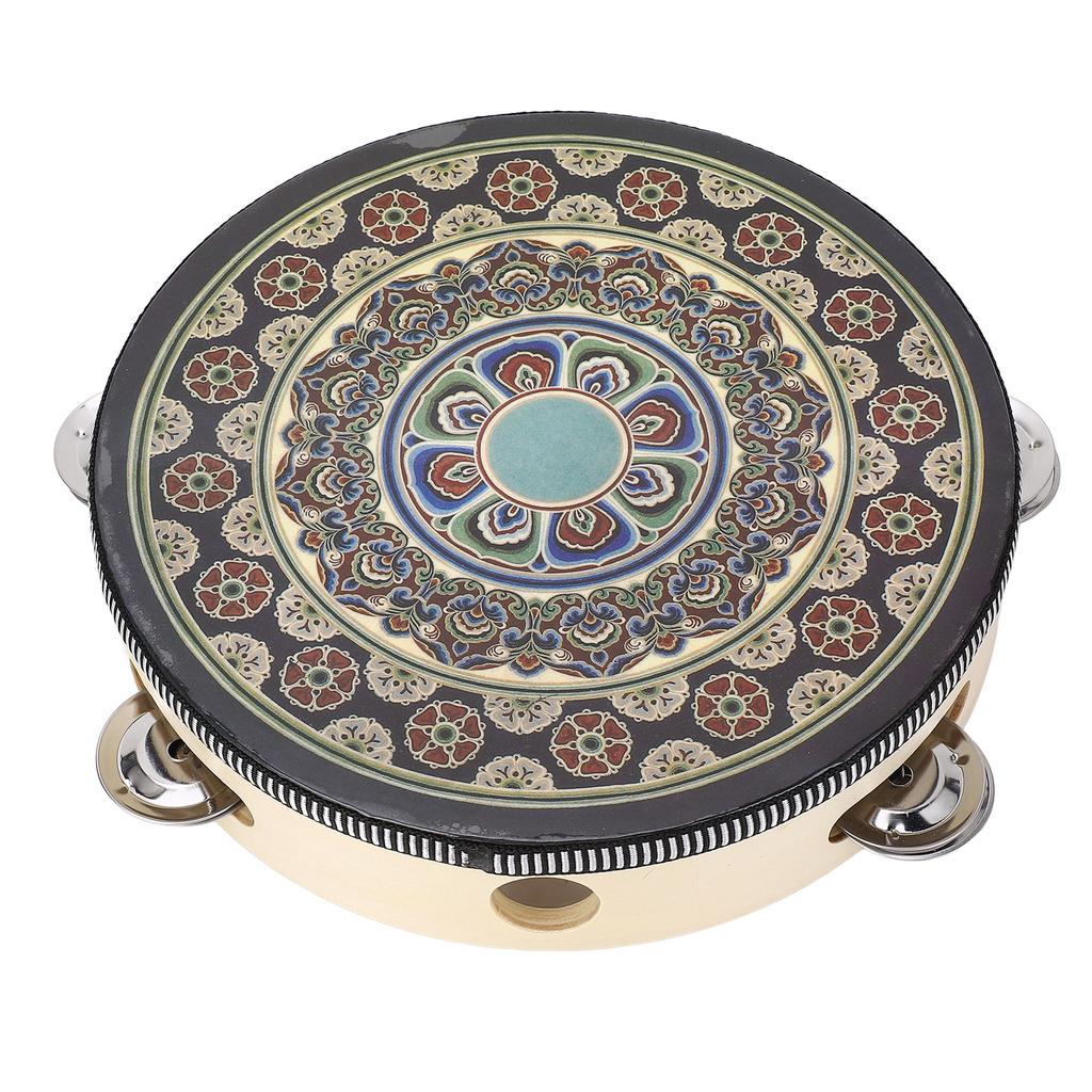 Hand Held Wood Tambourine 8 Inch Jingles Musical Educational Instrument for Adult and Children Black Flower