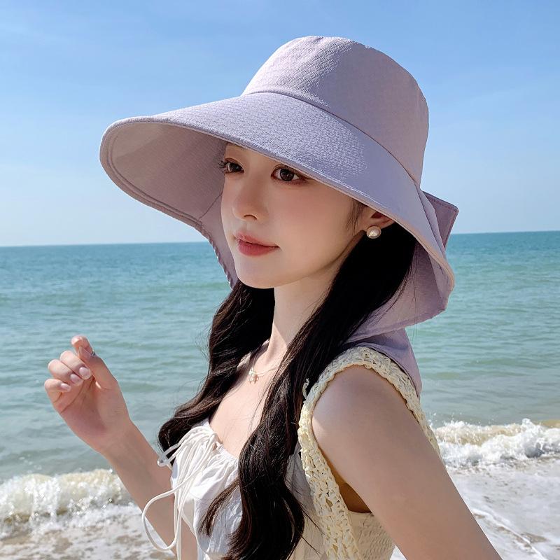 Summer new hat women's neck protection shawl hat sunshade sun protection hat bow bucket hat advanced sense