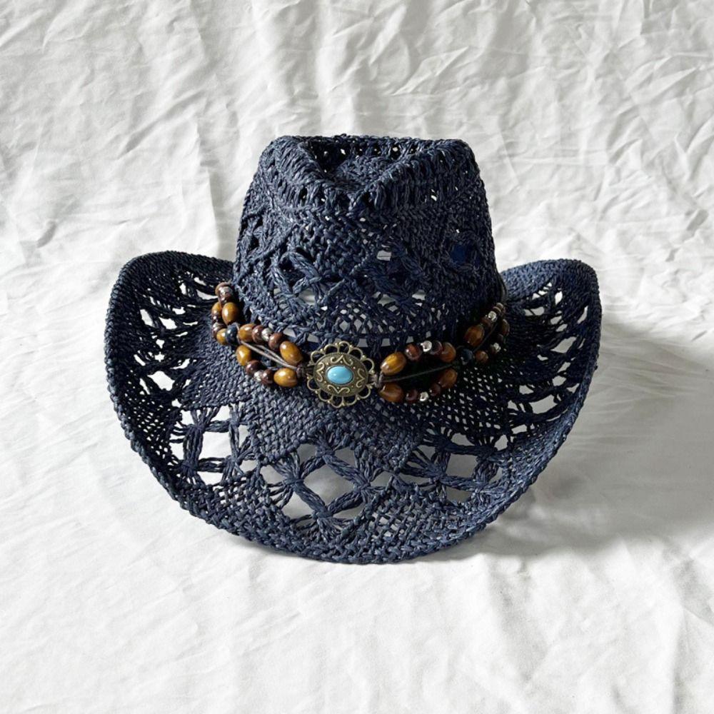 Straw Weave Sombrero Hat Hollow Out Western Cowboy Hats Bohemian Straw Hat  for Outdoor Holiday