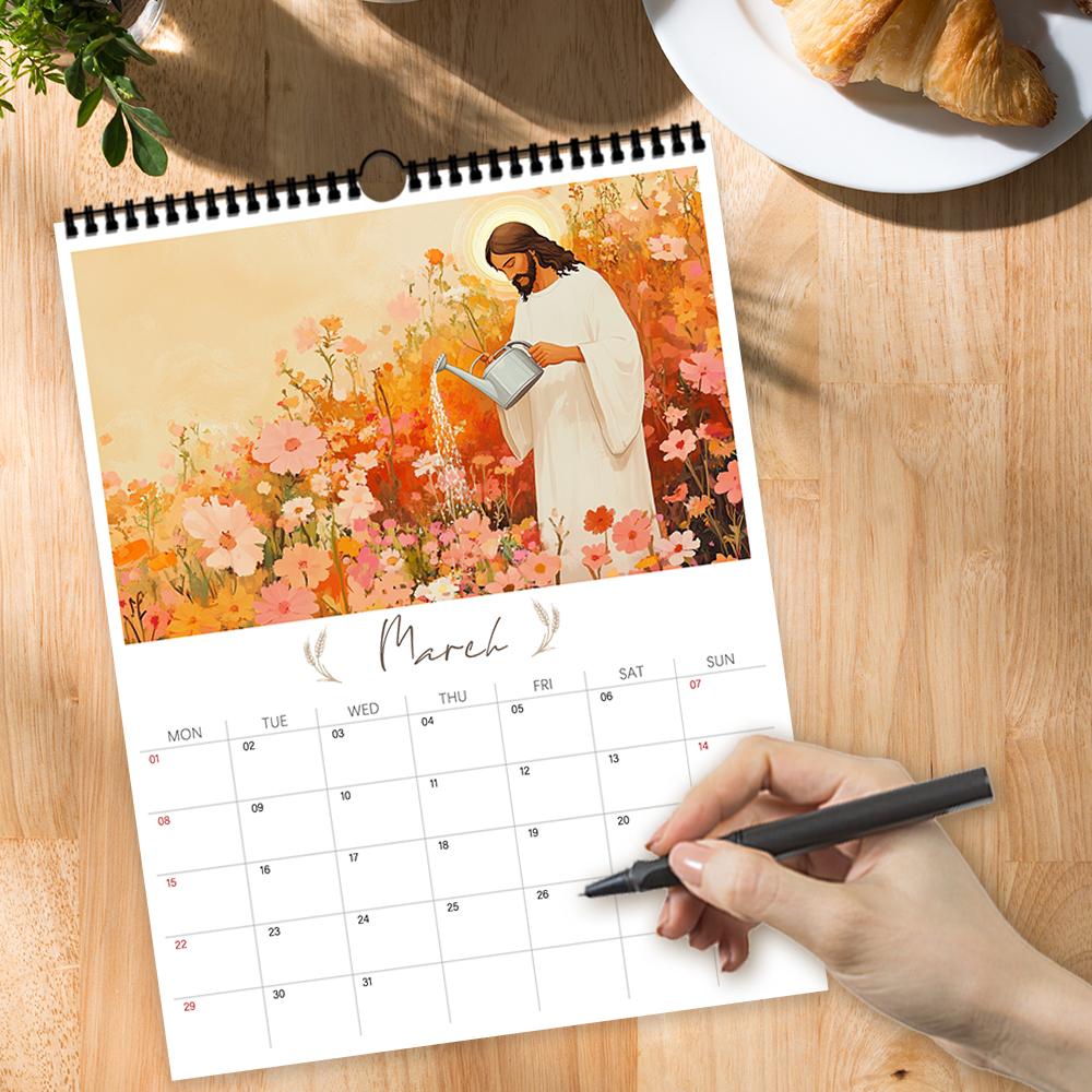 1 Stück 2026 Wandkalender, Thema Weihnachten Jesus Geburt, Religiöses Geschenk, 12 wunderschöne Designs, Perfekt für Geburtstag, Weihnachten, Neujahr