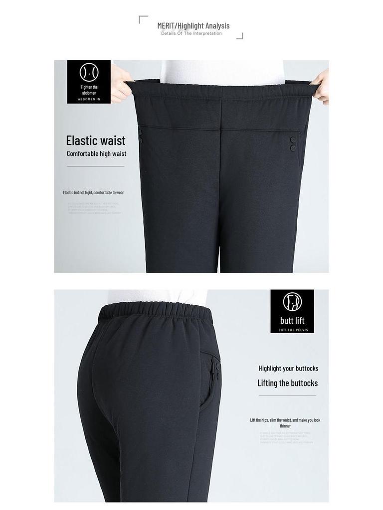 Mom's Quilted Fleece-Lined High-Waisted Winter Pants