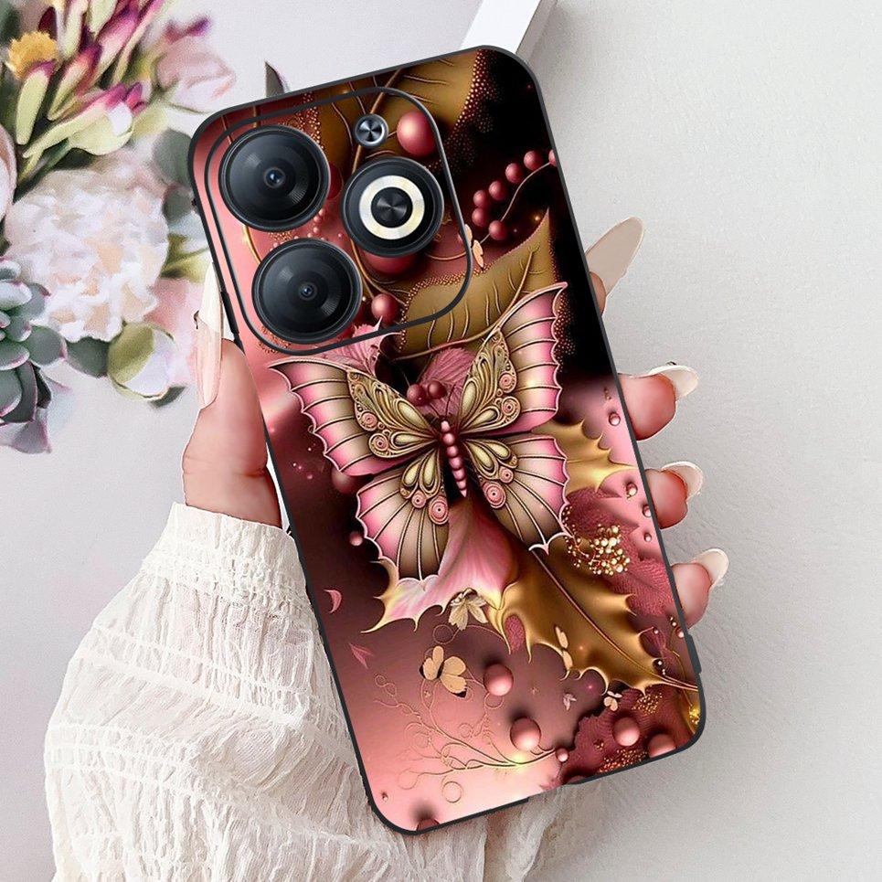 Cover For Infinix Smart 8 X6525 Back Casing Smart8 Colorful Butterfly Flower Luxury Painting Phone Case Transparent Soft TPU