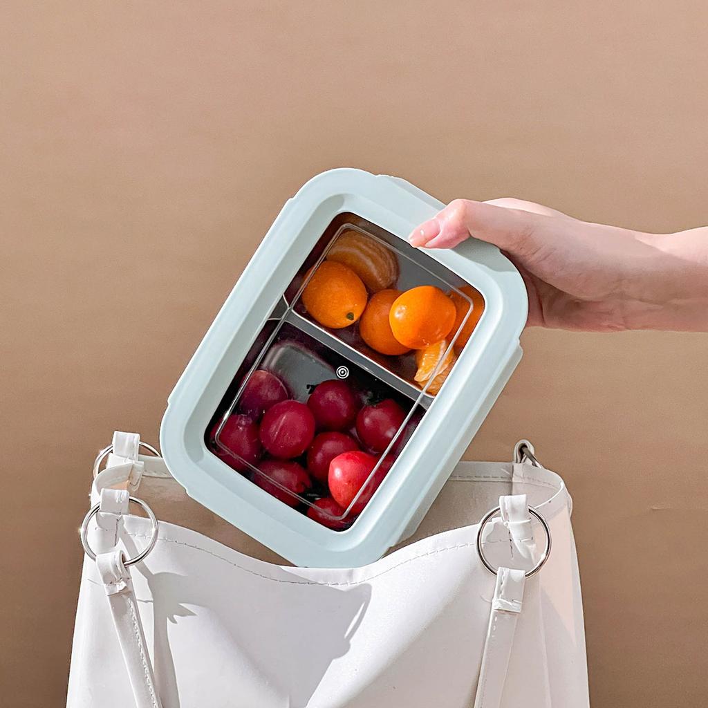 WORTHBUY 1/2 Grids Student Portable Large Capacity Lunch Box With Lid Microwave Leak-proof 304 Stainless Steel Food Container