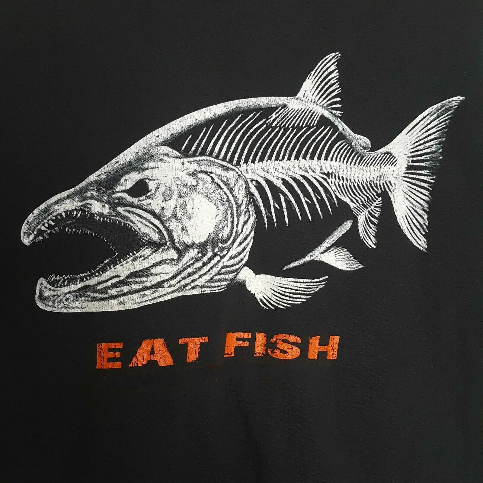 Eat Fish Scary Skeleton Fish TShirt 100 Cotton ONeck Short Sleeve Summer Casual Mens Tshirt Streetwear S