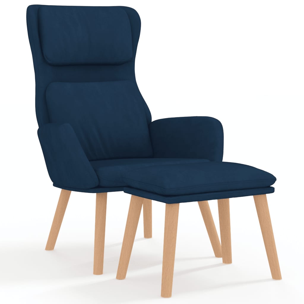 Relax Armchair with Footstool Blue Velvet