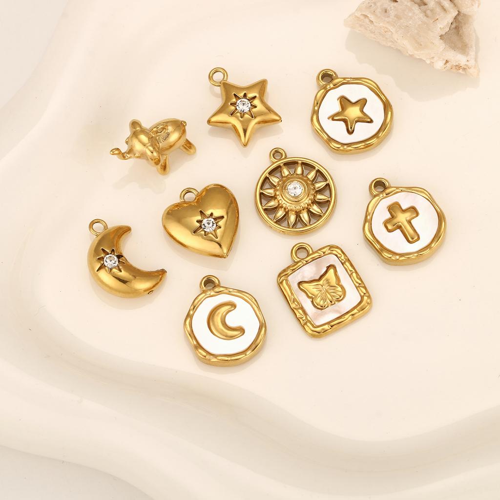 3Pcs Stainless Steel Star/Moon/Sun Charms Rhinestone/Natural Shell Pendant Handmade Necklace Earring DIY Jewelry Making Supplies