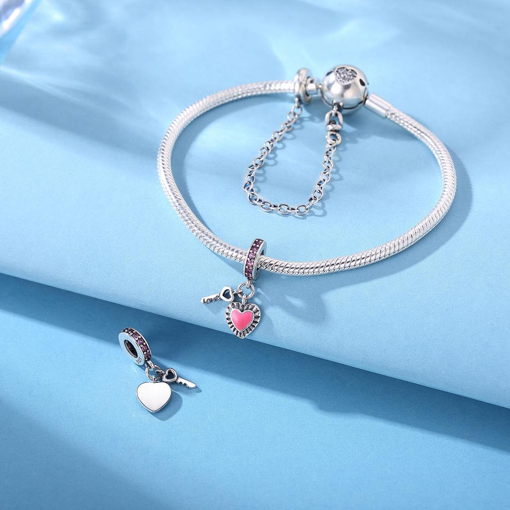 Beads Copper Charms Original Love Heart Key Pendant Beads Fit Bracelet Jewelry Diy Women Fine Gift Accessory