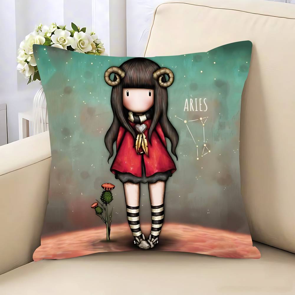 S-Santoro-Gorjuss Cute Cartoon Pillow Case Removable Washable Cushion Cover – All-Season Soft Linen