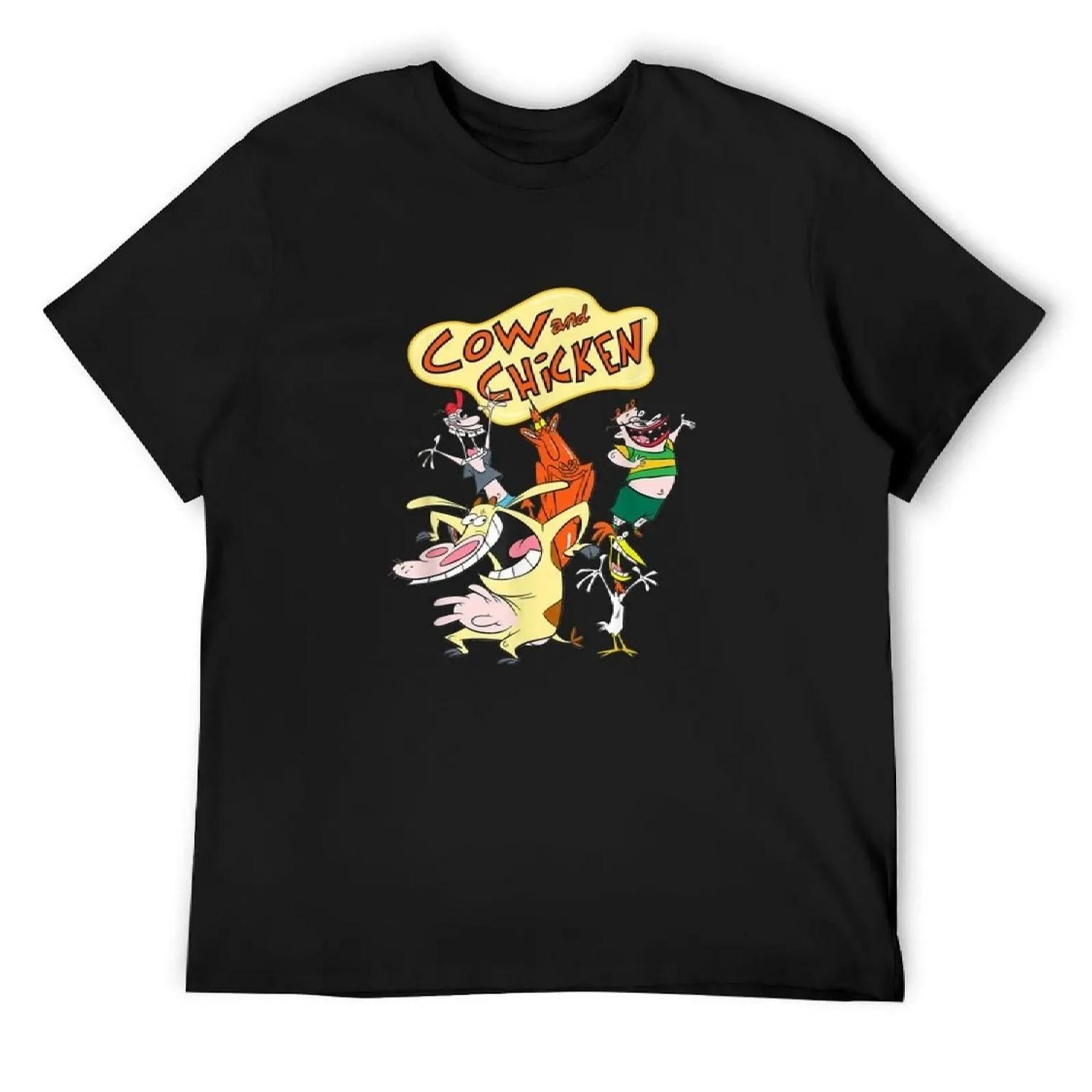 

Футболка с персонажами мультсериала Cartoon Network «Корова и Цыпленок», кавайная одежда, возвышенная мода, рубашки, смешные костюмы, мужская футболка оверсайз S разноцветный