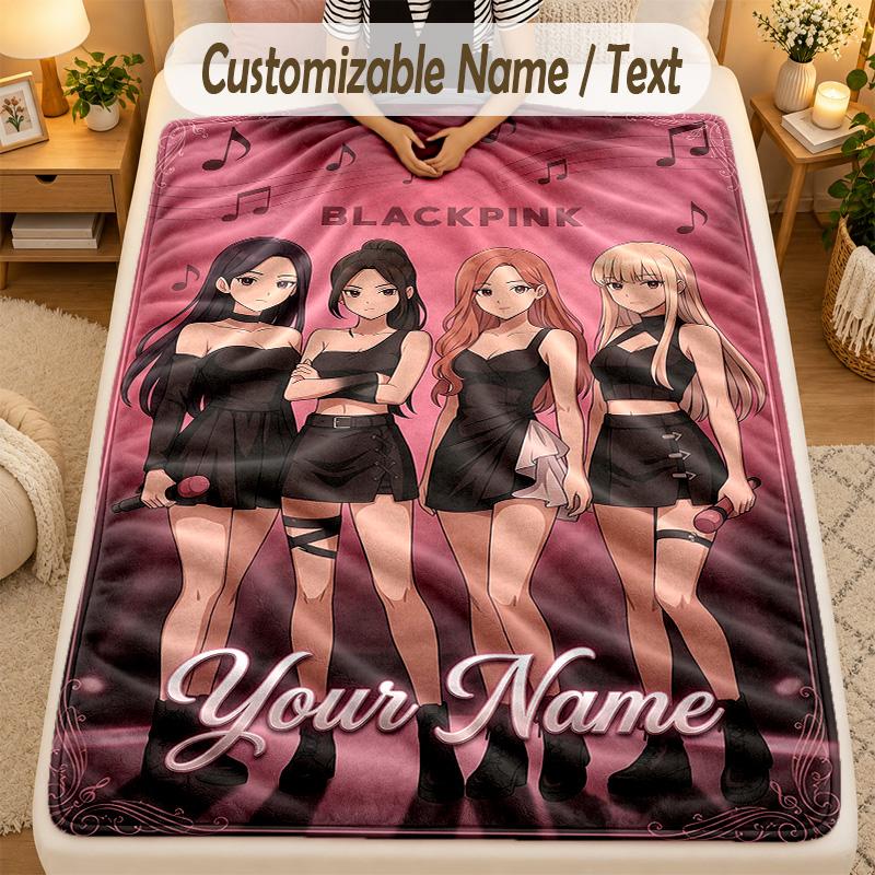 Flannel BlanketBLACKPINK Custom Name Text Personalized Soft Warm Throw Blanket Home Decor Gift