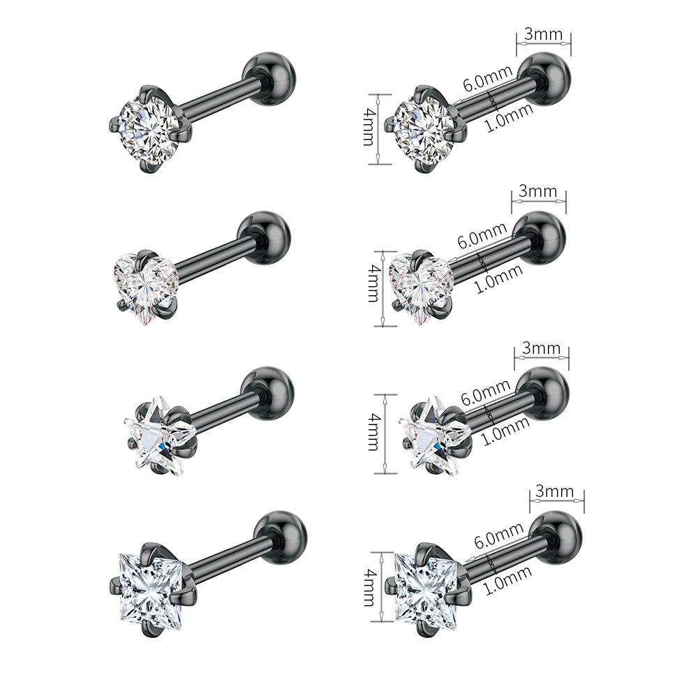 

8 шт./лот набор мини-гвоздиков для ушей с квадратными кристаллами в форме сердца и циркония, гипоаллергенные серьги из нержавеющей стали, серьги-гвоздики для пирсинга носа и губ 4mm чёрный