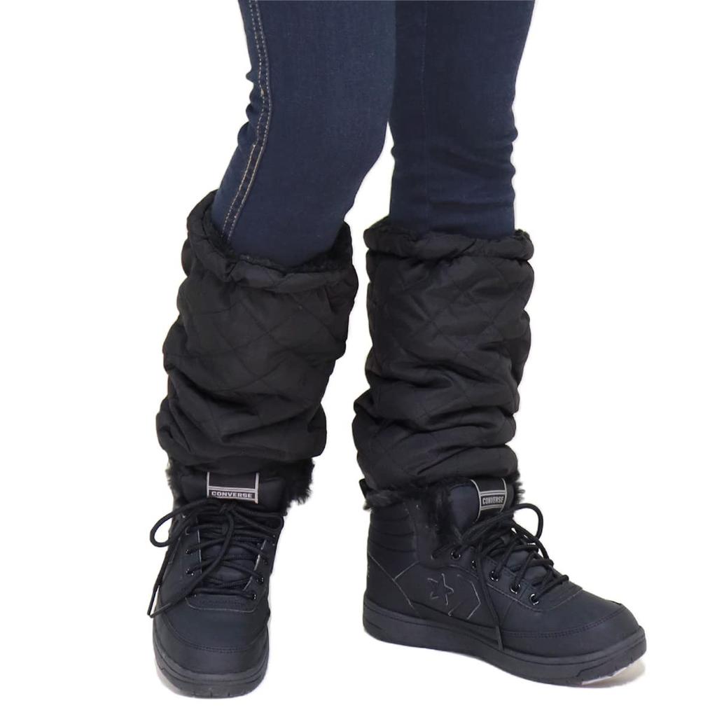 Leg boa medium børstet kald vinter vattert [Ibiza Store] varmere, fôr, lengde, fôr, beskyttelse, bruk, (svart)