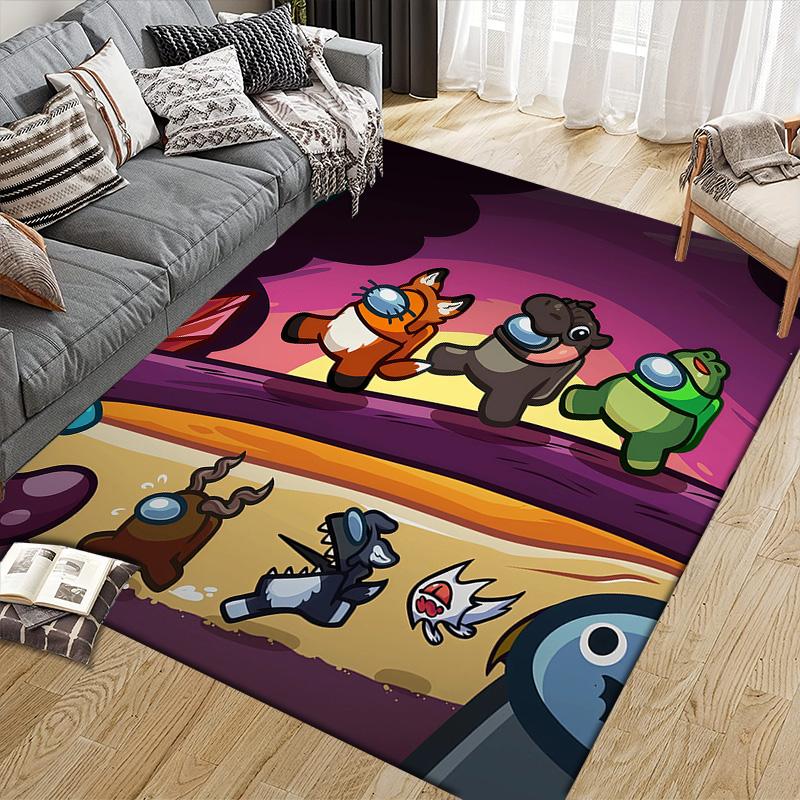 Among Us Flannel Pattern Square Carpet,Area Rug,Carpet Rug for Living Room Bedroom Sofa Playroom Decor,Non-slip Floor Mat