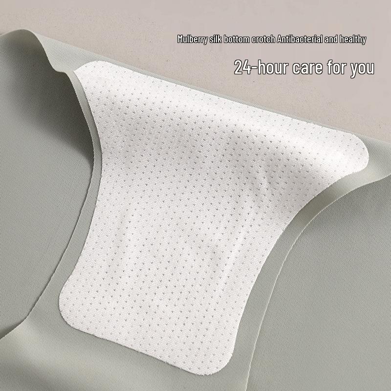 High Elastic Ice Silk Women's 7A Mulberry Silk Antibacterial Seamless High Waist Colorblock Triangle Panties