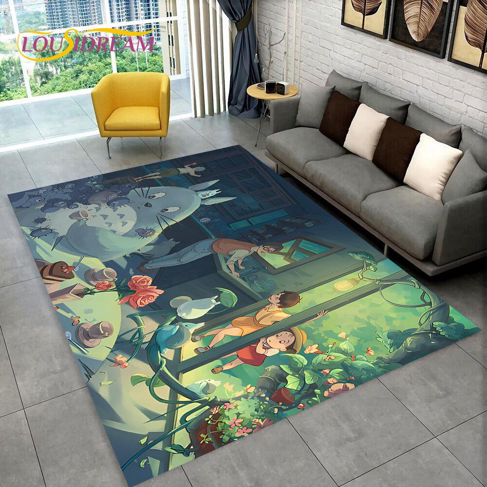 Cartoon My Neighbor T-Totoro Anime Area Rug,Carpet Rug for Living Room Bedroom Sofa Doormat Decoration,Kid Non-slip Floor Mat 3D