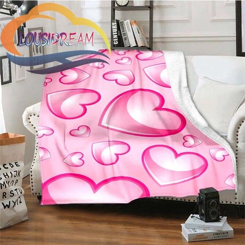Love-miss You-gift for Girlfriend Fluffy Blanket Flannel Warmth Soft Plush Sofa I Love You Heart Pattern Blanket Tourist